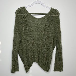 Dreamers Twist-Back Drop Shoulder Sweater in Olive